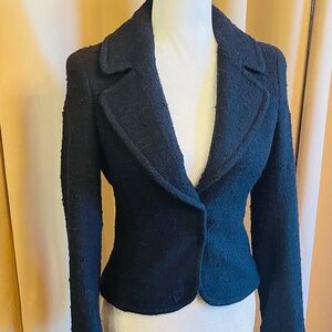 NEW! Theory Boucle Knit Wool Tweed Black Cropped Blazer Size: 0